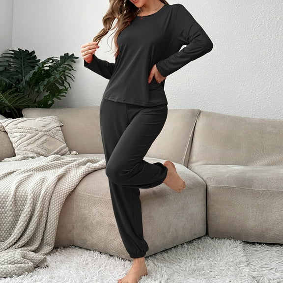 Timdgard Lounge Sets for Women 2 Piece Round Neck Long Sleeve Tops Joggers Pants Pajamas Sets Fall