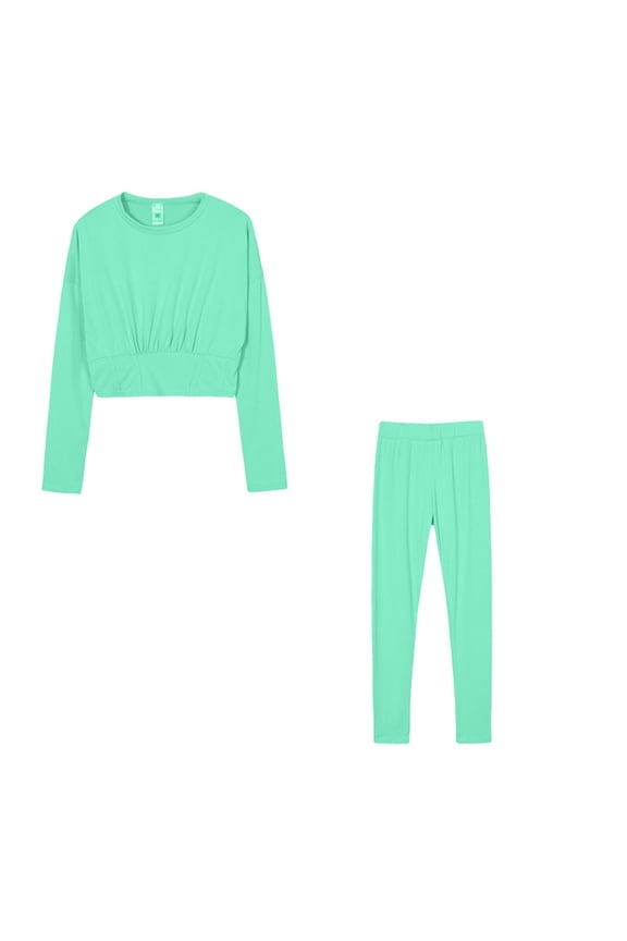Timdgard Travel Outfits for Women Cropped Ruched Long Sleeve Tops and Pants Fall Comfy Lounge Sets