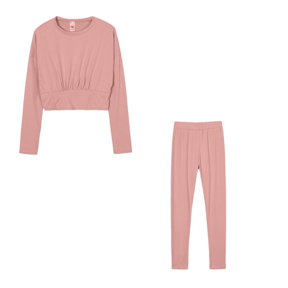 Timdgard Travel Outfits for Women Cropped Ruched Long Sleeve Tops and Pants Fall Comfy Lounge Sets