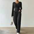 thumbnail image 1 of Timdgard Travel Outfits for Women V Neck Crop Tops Straight Leg Pants Ribbed Lounge Sets Fall Fashion, 1 of 6