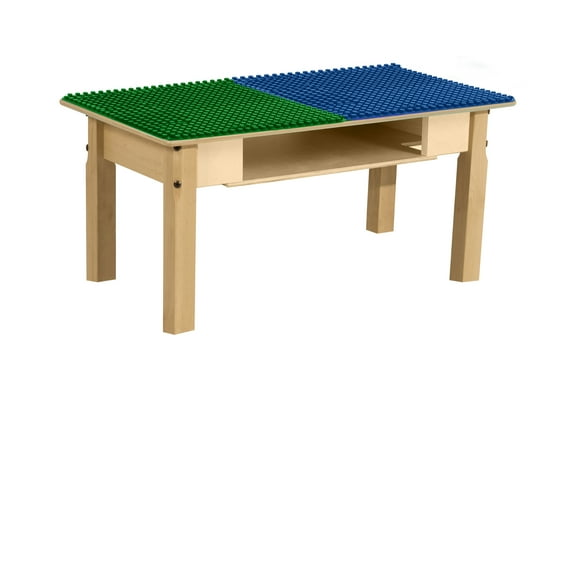 Time-2-Play 30.75" Rectangular Birch Plywood Blue and Green Duplo Blocks Compatible Play Table, Solid Wood Rectangular Table with In Built Storage for Playroom [14" Long Legs]