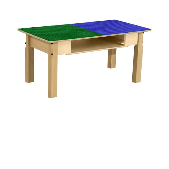 Time-2-Play 30.75" Rectangular Birch Plywood Blue and Green Duplo Blocks Compatible Play Table, Solid Wood Rectangular Table with In Built Storage for Playroom [14" Long Legs]