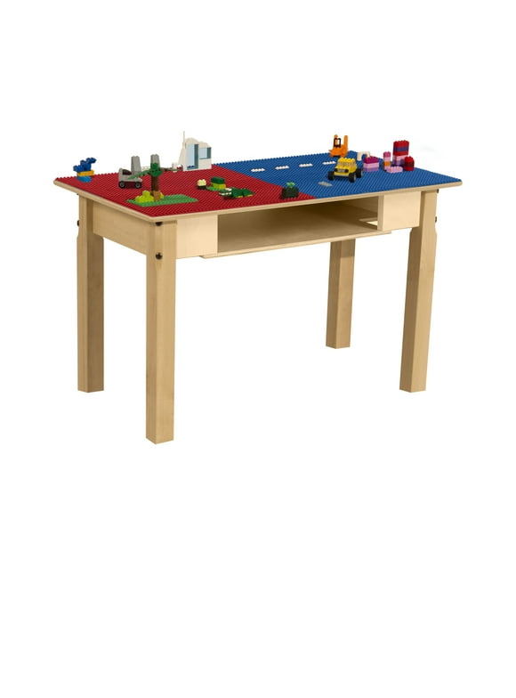 Time-2-Play 30.75" W Rectangular Red N Blue Montessori Lego Compatible Table Blocks With 18" Legs