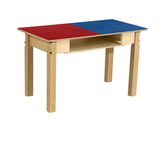 Time-2-Play 30.75" W Rectangular Red N Blue Montessori Lego Compatible Table Blocks With 18" Legs