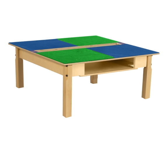 Time-2-Play 35" Square Blue N Green Lego Compatible Blocks Play Table For Kids W Trough N Shelf