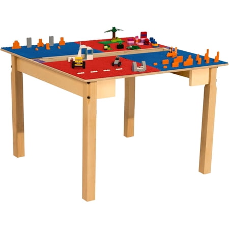 Time-2-Play 35" Square Play Table, Montessori Lego Compatible Table with Trough and 20" Legs