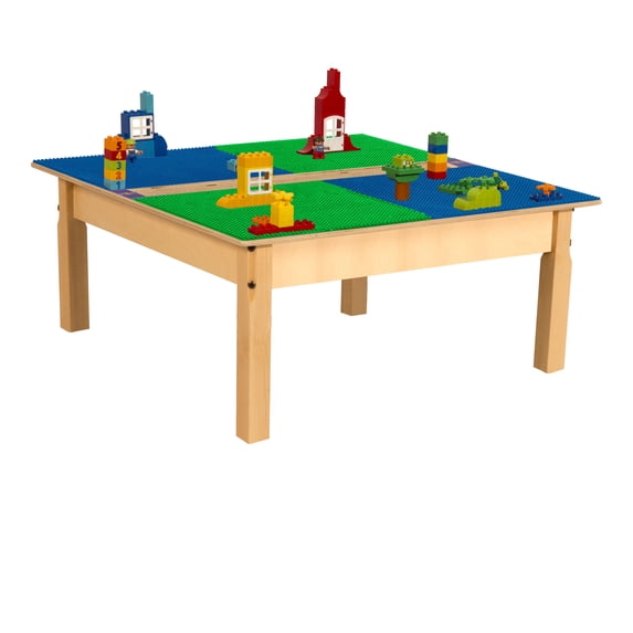 Time-2-Play 35" W Square Play Table, Blue N Green Montessori Duplo Compatible Blocks Table for Toddlers