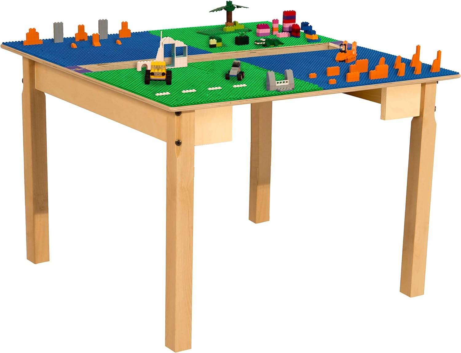 Time2Play 35"W Square Play Table For Kids, Birch Plywood Lego Blocks Compatible Activity Table