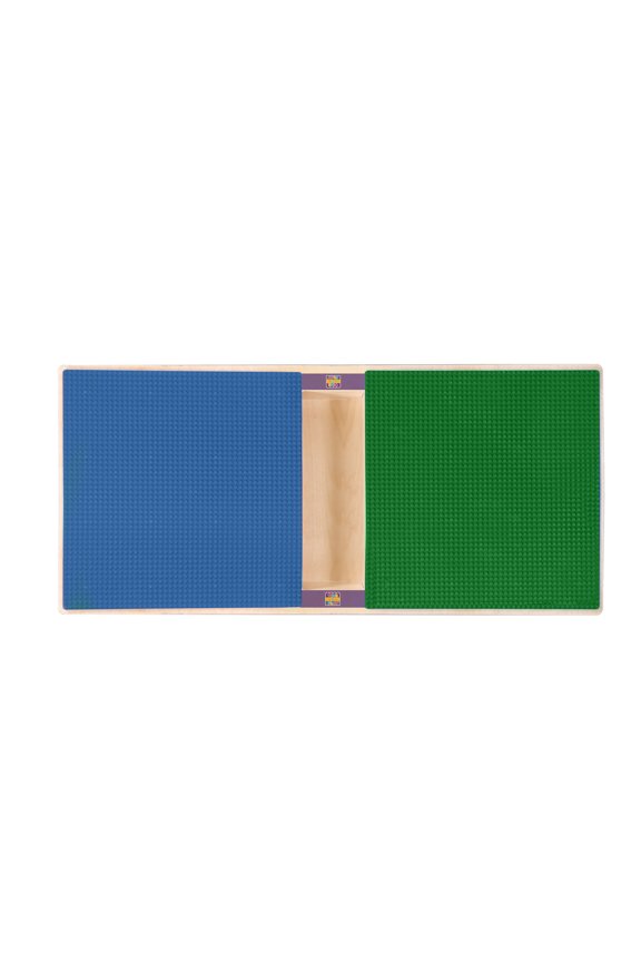 Time-2-Play 35"W X 15.5"D Blue N Green Rectangular Plywood Lego Compatible Table and Trough