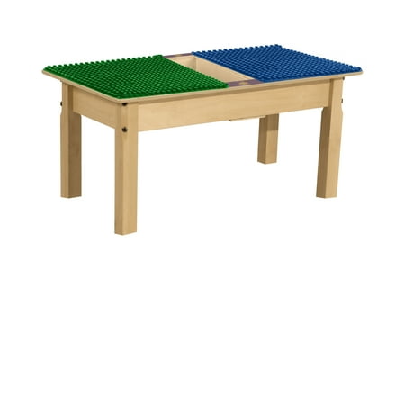 Time-2-Play 35"W X 15.5"D Rectangular Play Table, Blue N Green Montessori Duplo Blocks Compatible Activity Table