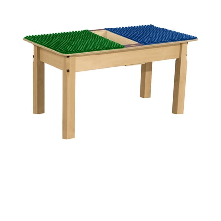 Time-2-Play Kids Activity Table, Plywood Rectangular Duplo Compatible Play Table for Toddlers Blue N Green