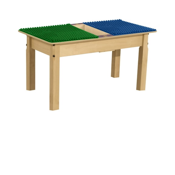 Time-2-Play Kids Activity Table, Plywood Rectangular Duplo Compatible Play Table for Toddlers Blue N Green