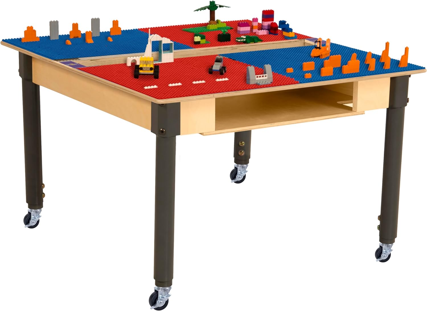 Time2Play Kids Solid Wood Red & Blue Lego Compatible Building Blocks