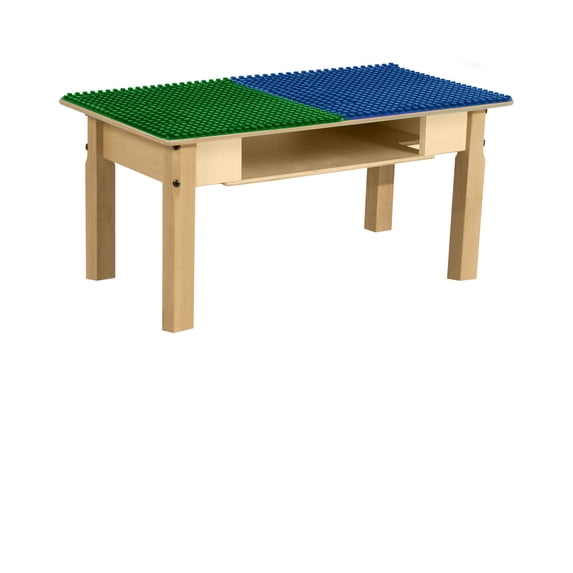 Time-2-Play Montessori Birch Plywood 30.75"W Rectangular Blue & Green Duplo Compatible Table Blocks for Kids Play Activities, Solid Wood Table for Playroom with 16" Long Legs