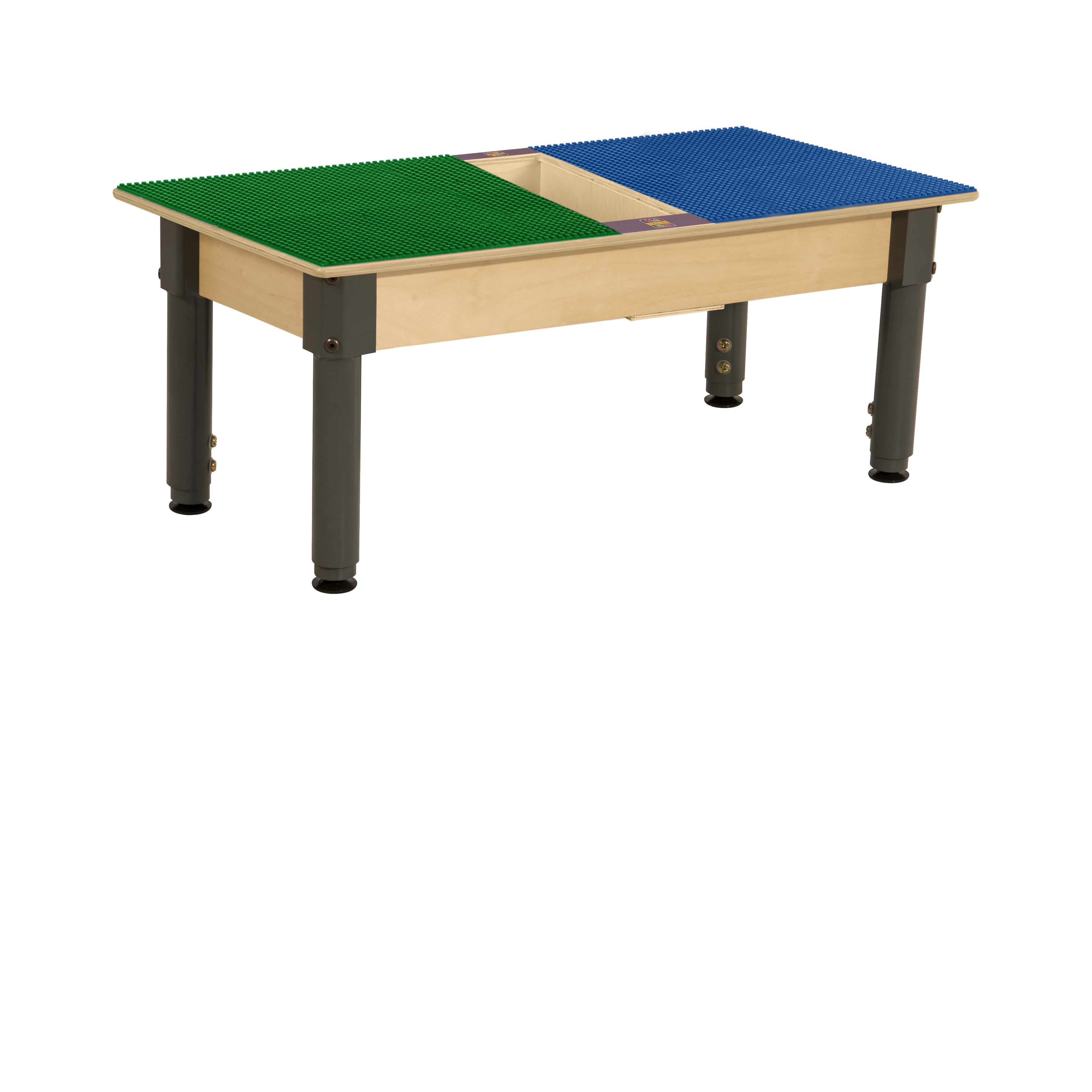 Time-2-Play Montessori Kids Play Table, Blue & Green Reactangular Activity Table with Trough for Toddlers Compatible with Lego Building Blocks [12-17 Adjustable Legs]