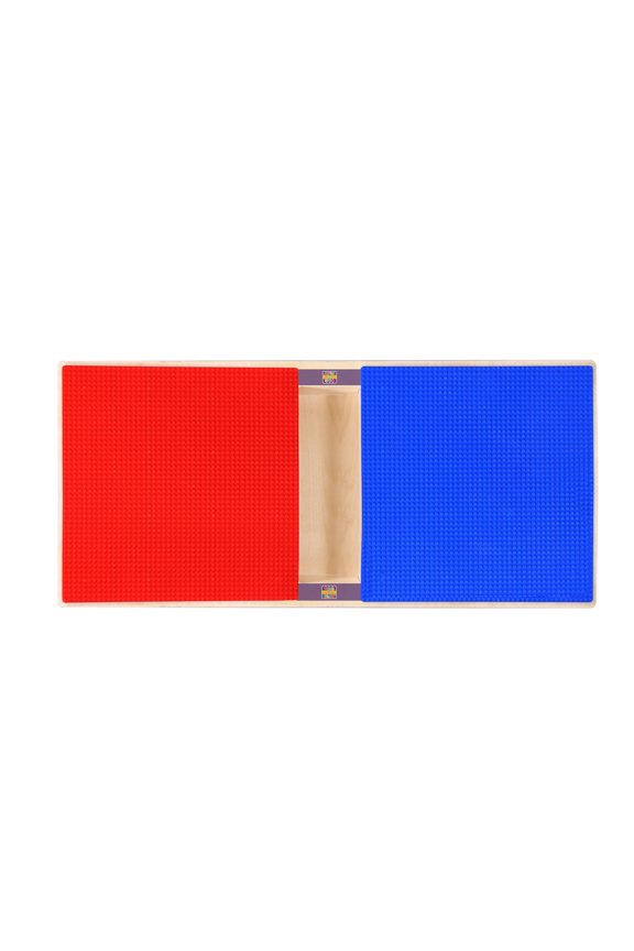 Time-2-Play Montessori Kids Play Table, Red & Blue Reactangular Activity Table with Trough for Toddlers Compatible with Lego Building Blocks [12-17 Adjustable Legs]