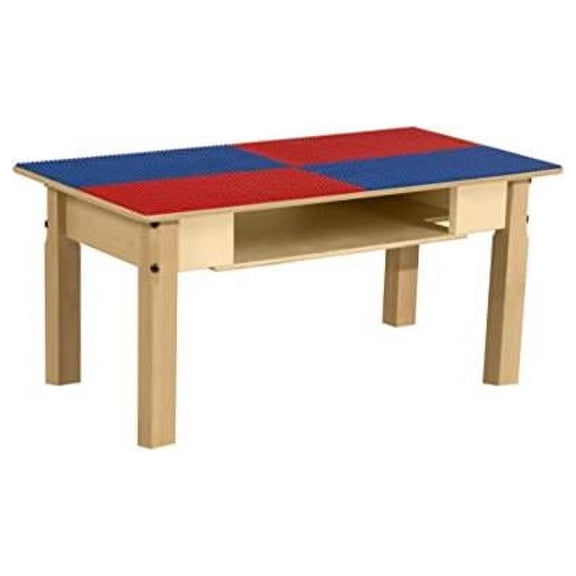 Time-2-Play Rectangle Play Table with Shelf & 14 in. Legs & Duplo Compatible Grid, Red & Blue