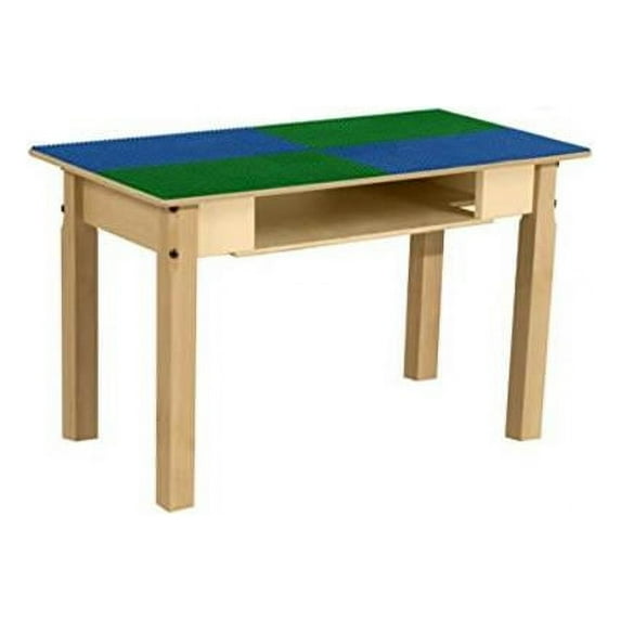 Time-2-Play Rectangle Play Table with Shelf & 18 in. Legs & Duplo Compatible Grid, Blue & Green