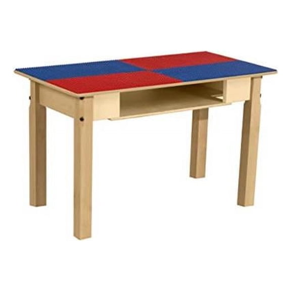Time-2-Play  Rectangle Play Table with Shelf & 18 in. Legs & Duplo Compatible Grid, Red & Blue