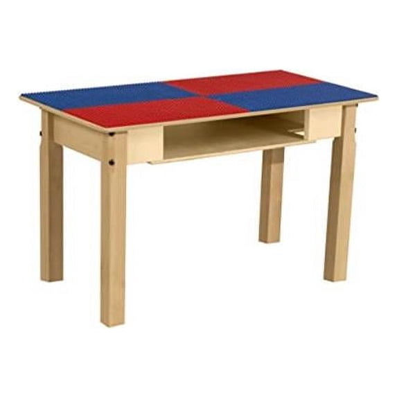 Time-2-Play Rectangle Play Table with Shelf & 18 in. Legs & Duplo Compatible Grid, Red & Blue