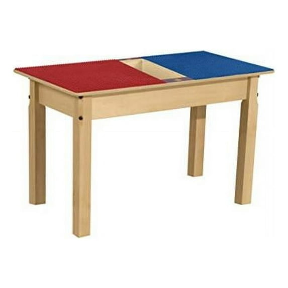 Time-2-Play Rectangle Play Table with Trough & 18 in. Legs & Duplo Compatible Grid, Red & Blue