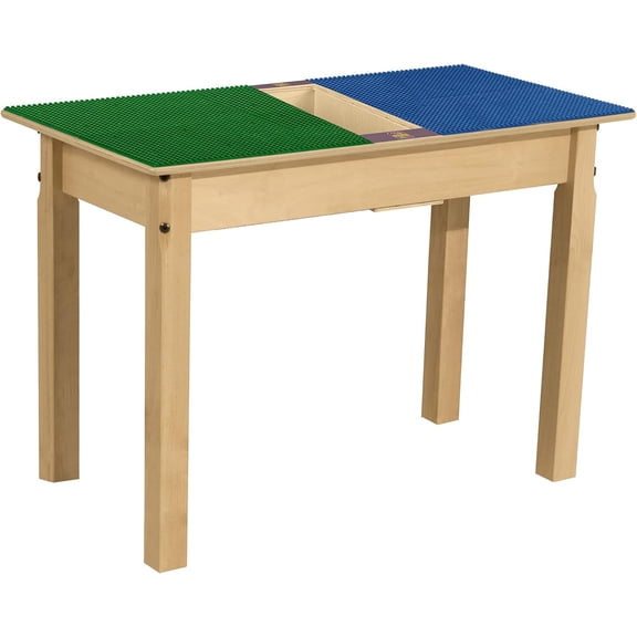 Time-2-Play Solid Wood Play Table, Rectangular Children's Table With 22" Legs Lego Compatible Blocks With Trough