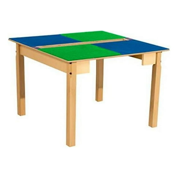 Time-2-Play Square Play Table with Trough & 22 in. Legs & Duplo Compatible Grid, Blue & Green