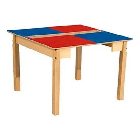 Time-2-Play Square Play Table with Trough & 22 in. Legs & Duplo Compatible Grid, Red & Blue