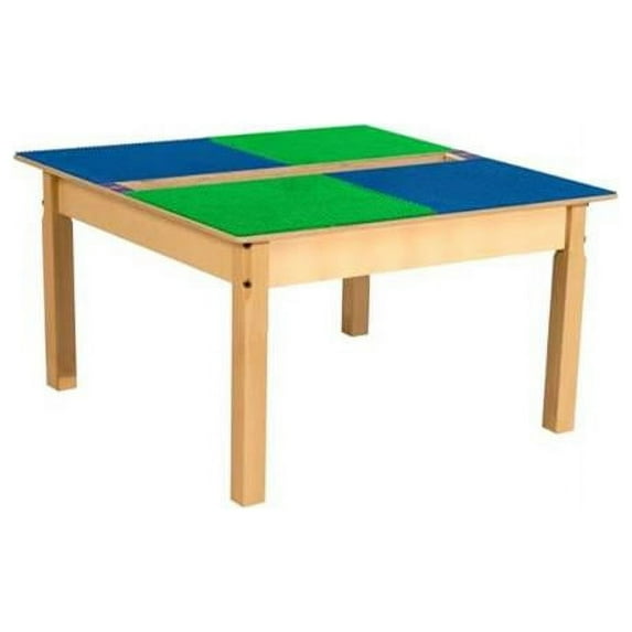 Time-2-Play TPSQT18-PBG Square Play Table with Trough & 18 in. Legs & Duplo Compatible Grid, Blue & Green