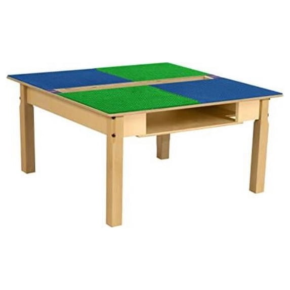 Time-2-Play TPSQTS16-PBG Square Play Table with Trough, Shelf & 16 in. Legs & Duplo Compatible Grid, Blue & Green