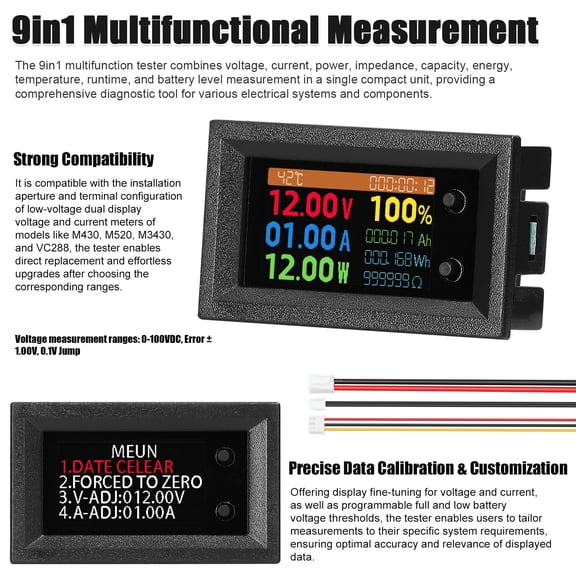 Time 9in1 Multifunction Tester 1.14-inch IPS Color Display Measuring Instrument With Voltage Current Power Impedance Capacity Energy Temperature Running Time Electricity