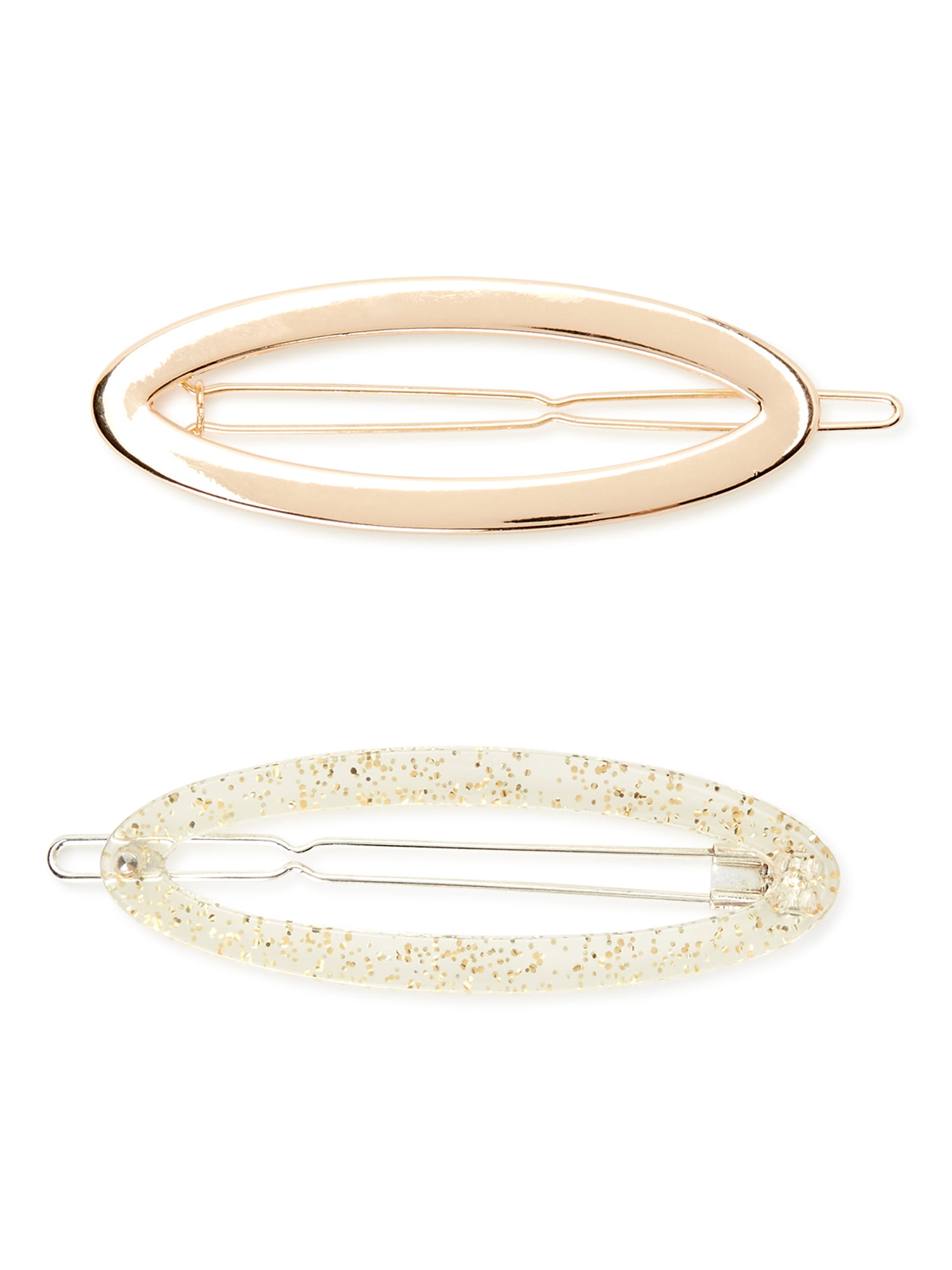 Time And Tru 2 Pack GoldTone and Glitter Hair Barrettes