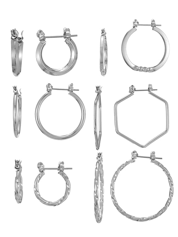 Essentials Multi Ear Silver Hoop Earrings, 6 Pack
