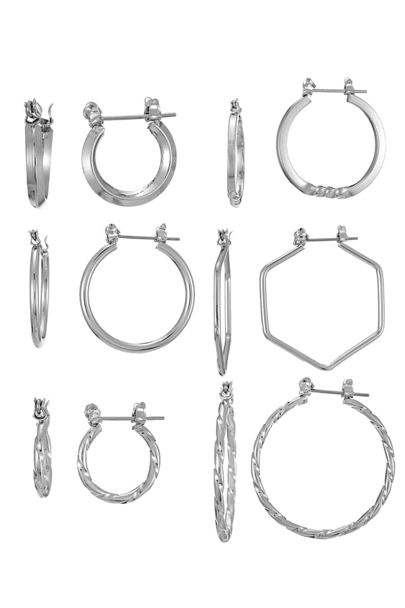 Essentials Multi Ear Silver Hoop Earrings, 6 Pack