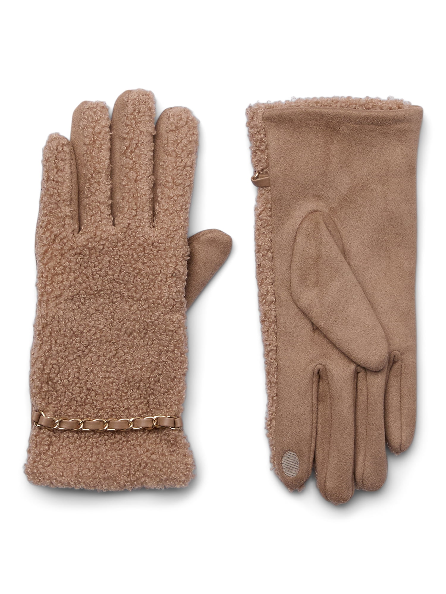 Time and Tru Women's Lightweight Faux Shearling Winter Gloves, S/M, Tan