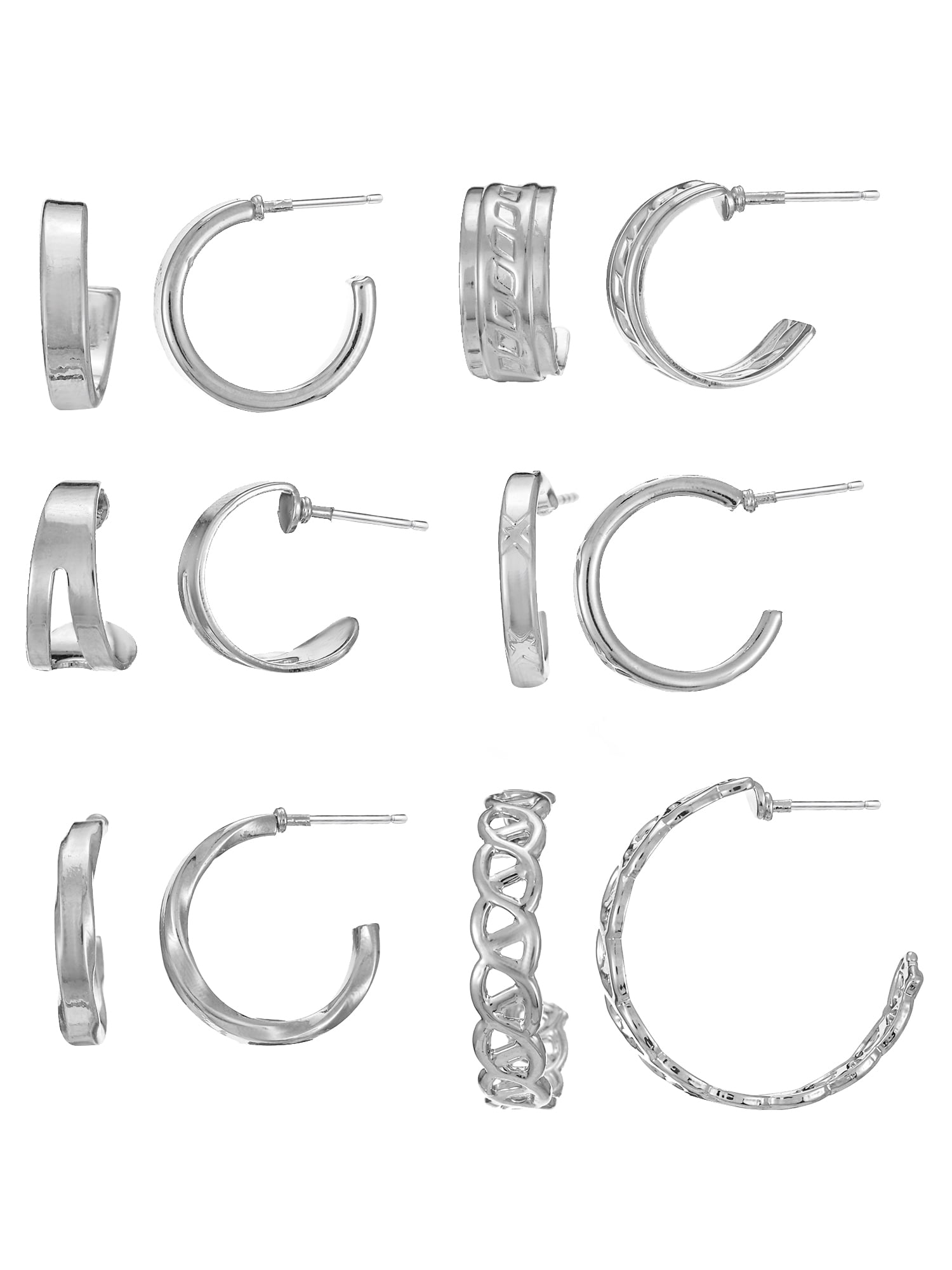 Time And Tru Mini Hoop Earrings Silver, 10mm-12mm, 6 Pack