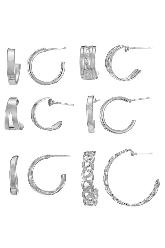 Mini Hoop Earrings Silver, 10mm-12mm, 6 Pack