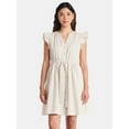 thumbnail image 1 of Time and Tru Women's and Women's Plus Button Front Cotton Mini Dress with Flutter Sleeves, Sizes XS-4X, 1 of 6