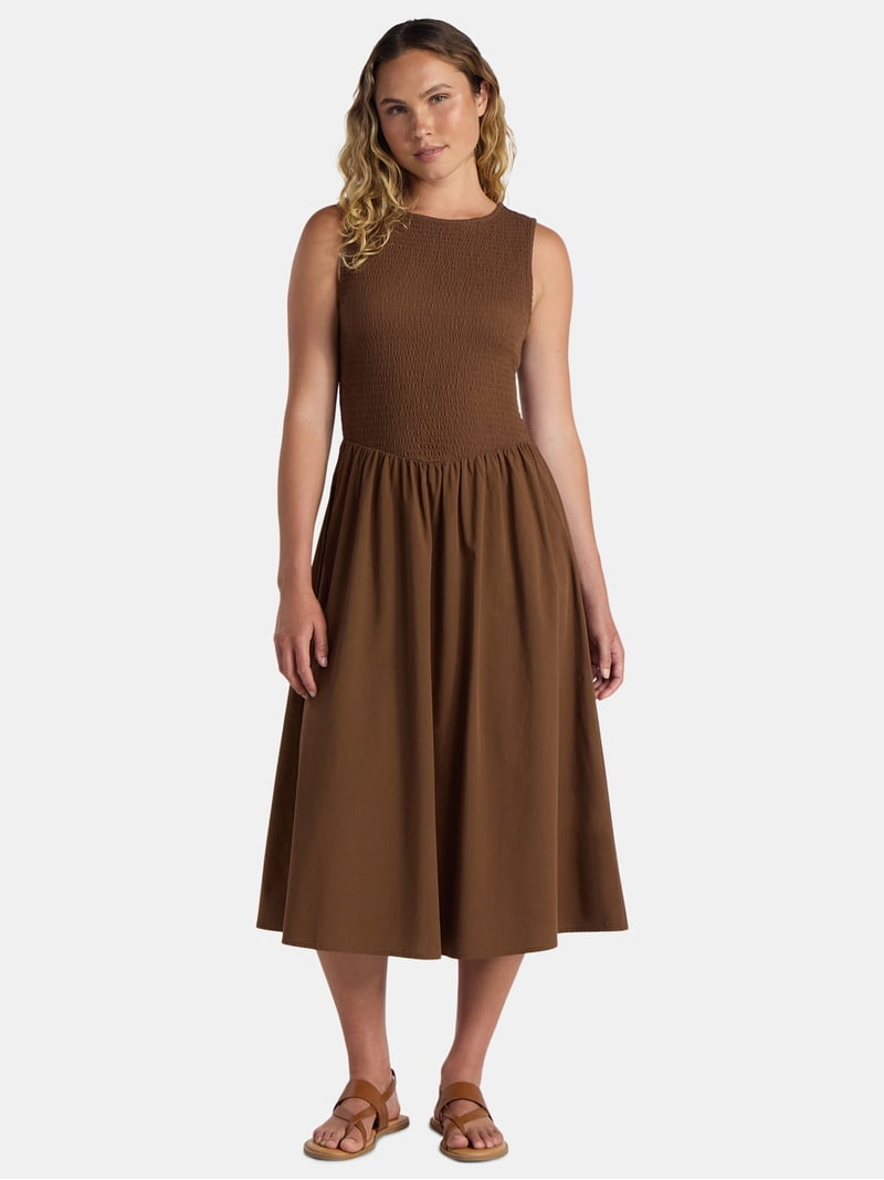 knee length dresses for ladies Sundry Smocked Waist Midi Dress main image 1