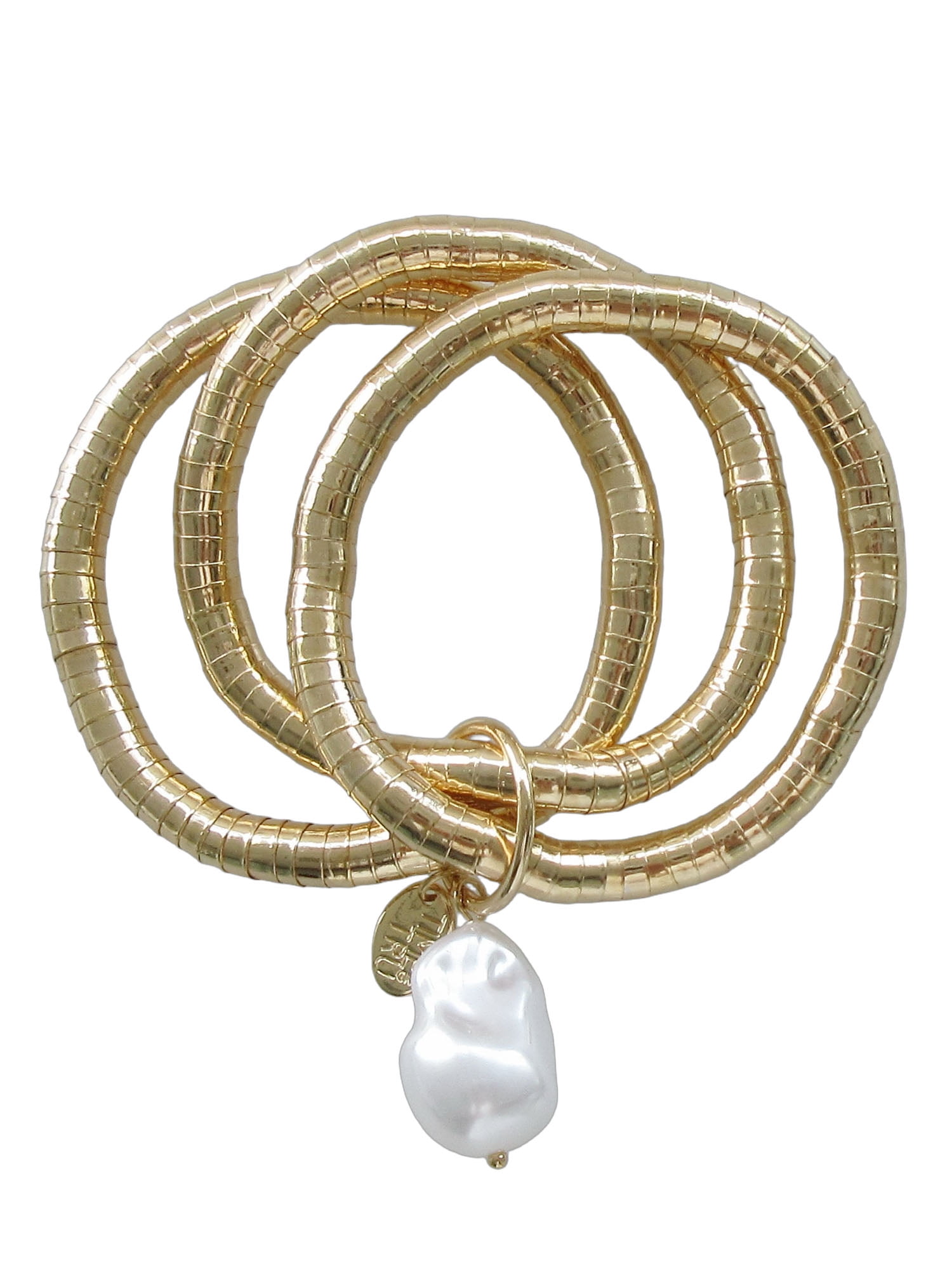 Time And Tru Women's Baroque Pearl Drop Gold Stretchy Bracelet Set
