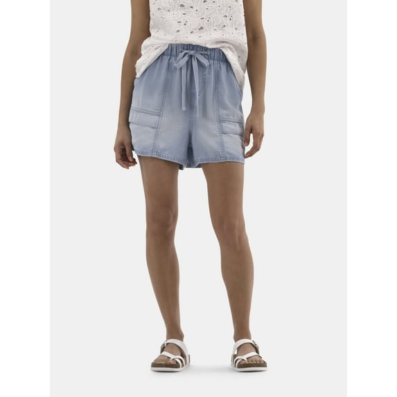 Time And Tru Women's Chambray Cargo Shorts, 3" Inseam, Sizes XS-XXXL