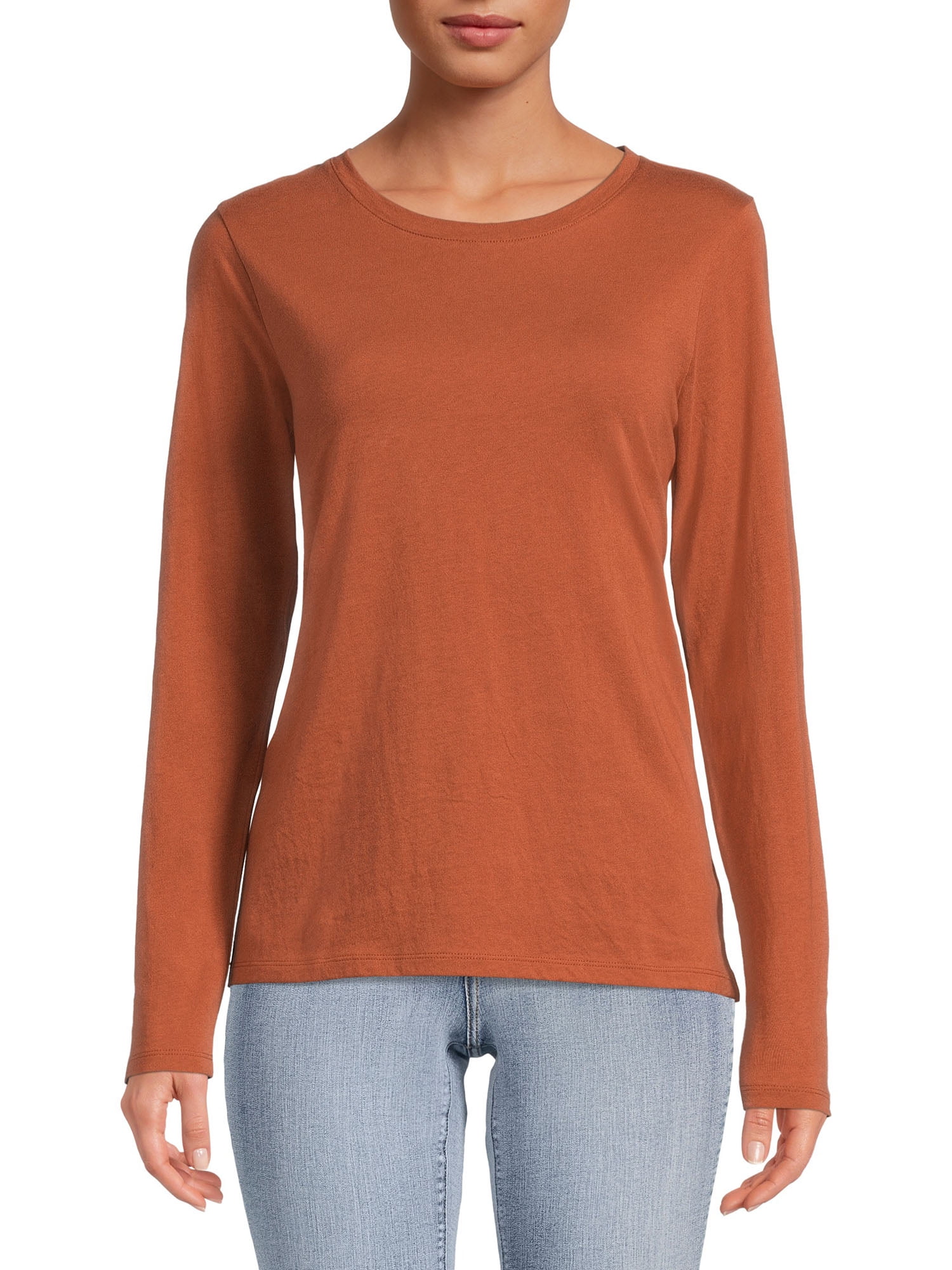 Time And Tru Women's Crewneck Tee with Long Sleeves