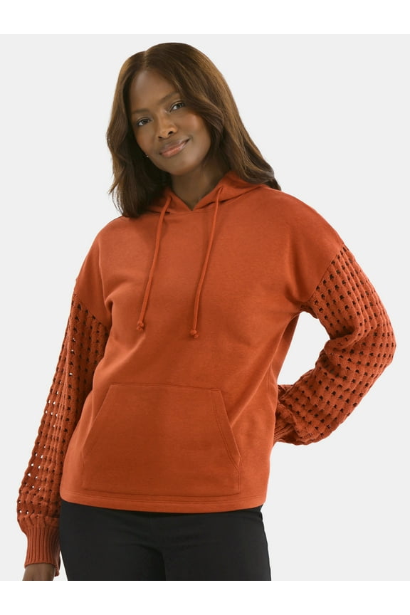 Women's Fleece Hoodie with Crochet Long Sleeves, Sizes XS-XXXL