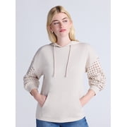 Women's and Women's Plus Fleece Hoodie with Crochet Long Sleeves, Sizes XS-4X