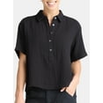 thumbnail image 1 of Time and Tru Women's Cotton Double Cloth Cropped Shirt, Size XS-XXXL, 1 of 5