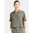 thumbnail image 1 of Time and Tru Women's Cotton Double Cloth Cropped Shirt, Size XS-XXXL, 1 of 5