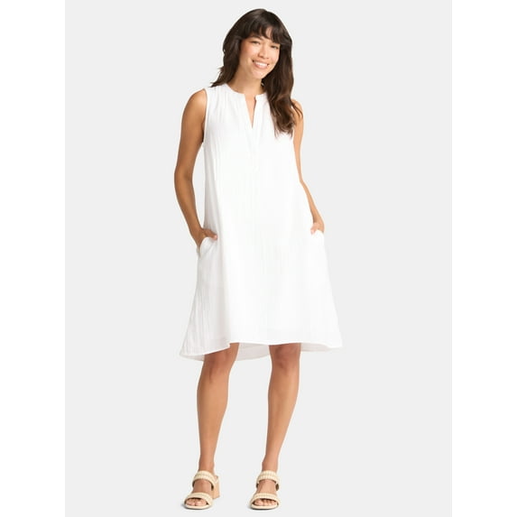 Time and Tru Women's Cotton Double Cloth Shift Dress, Sizes XS-XXXL