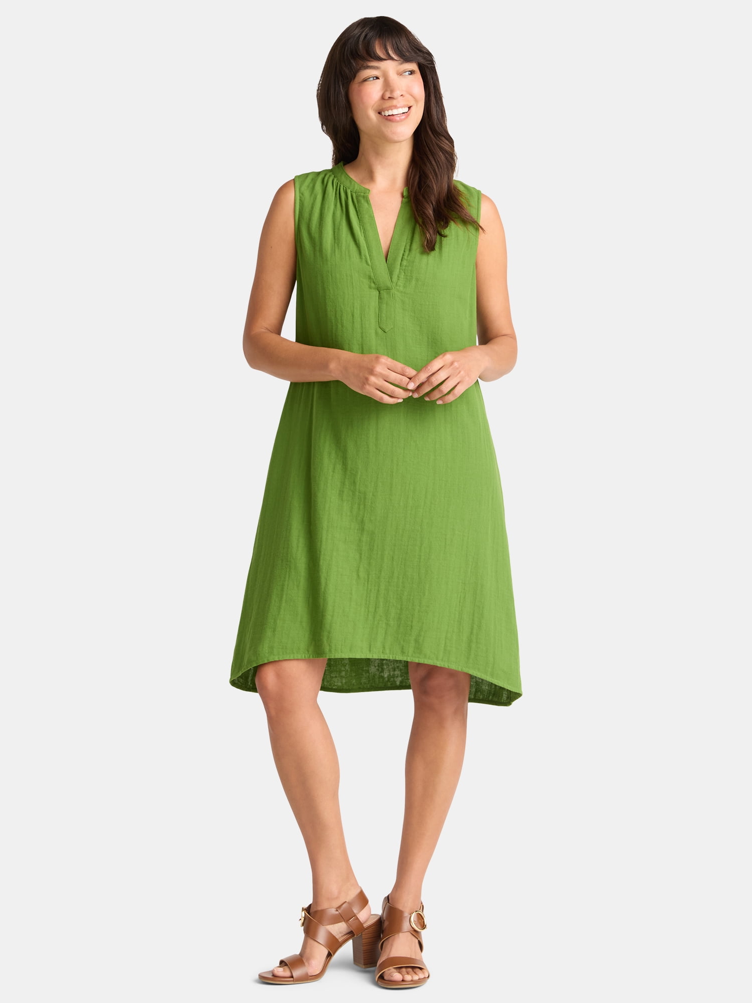 Time and Tru Women's Cotton Double Cloth Shift Dress Knee Length