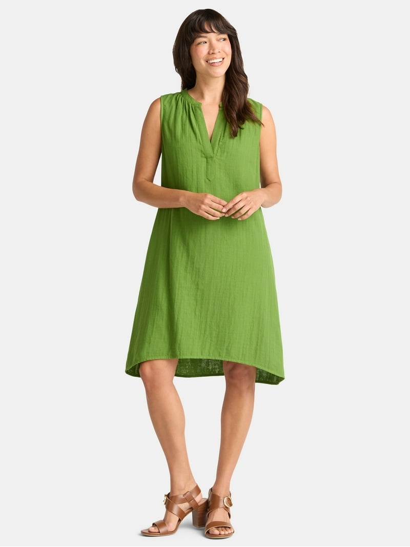 Time and Tru Women's Cotton Double Cloth Shift Dress Knee Length