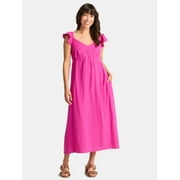 Time and Tru Women's Cotton Midi Dress with Flutter Sleeves, Sizes XS-XXXL